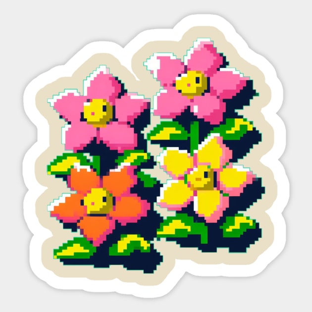 8 Bit Blooming Flowers Sticker by nerd.collect